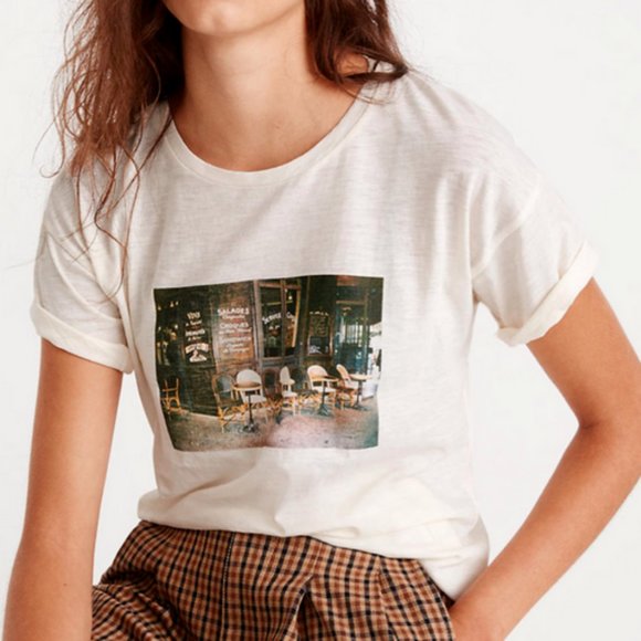 Madewell Tops - MADEWELL IVORY SHORT SLEEVE PARISIAN CAFE GRAPHIC WHISPER COTTON TEE